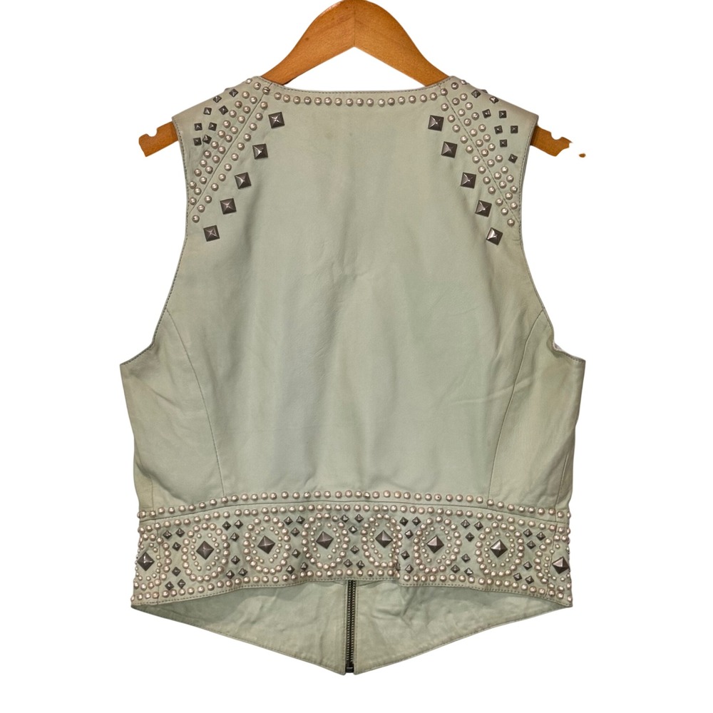 Double D Ranch Vest Women S Green Studded Leather Old Money Western Festival - Picture 3 of 8
